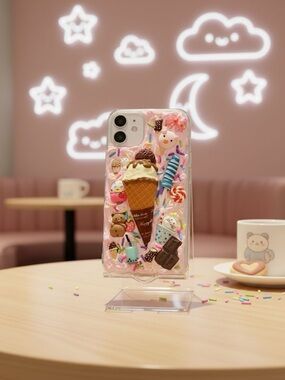 Hand Crafted Pink Decoden Ice Cream & Candy Phone Case